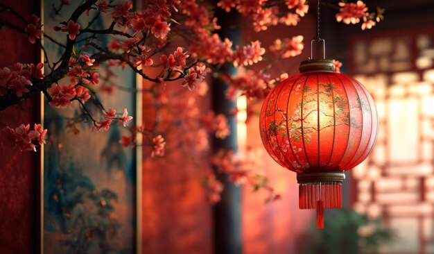 Chinese New Year Red Chinese background with lantern