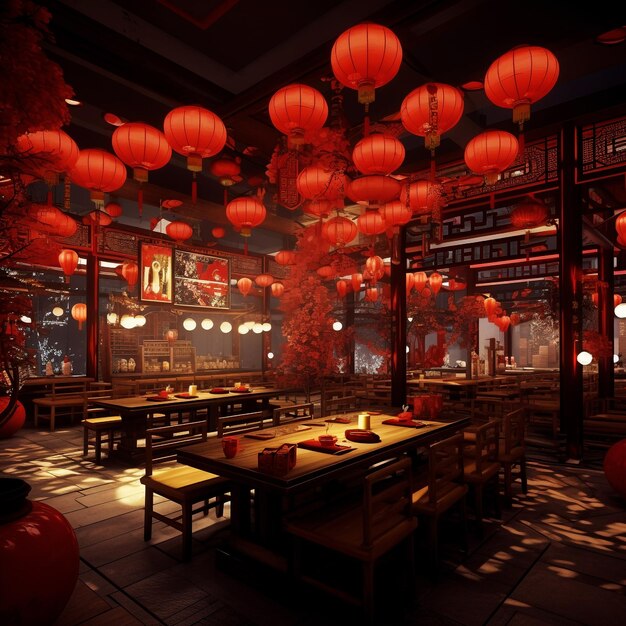 Chinese new year restaurant outdoor decoration image