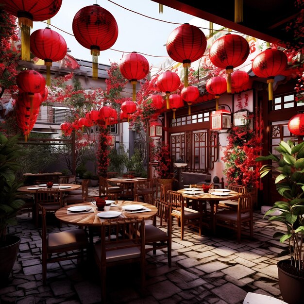 Chinese new year restaurant outdoor decoration image