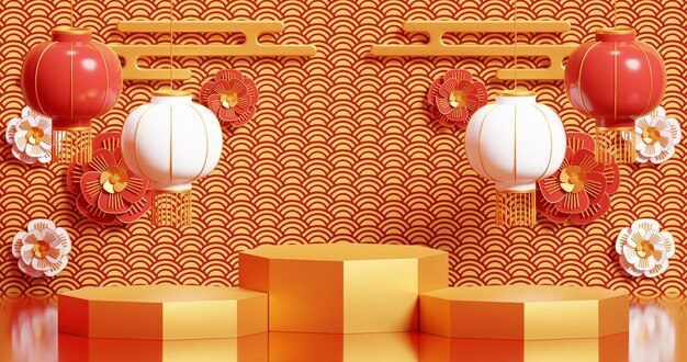 Chinese new year scene for product presentation abstract minimal concept