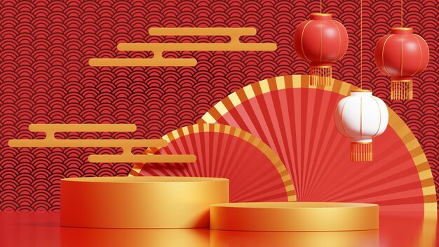 Chinese new year scene for product presentation abstract minimal concept