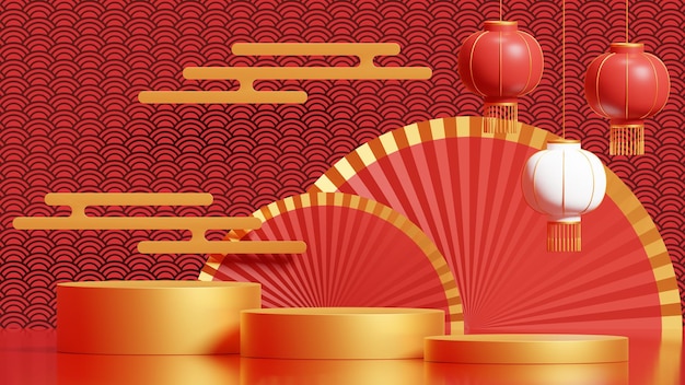 製品プレゼンテーションのための中国の旧正月のシーンは、最小限の概念を抽象化します