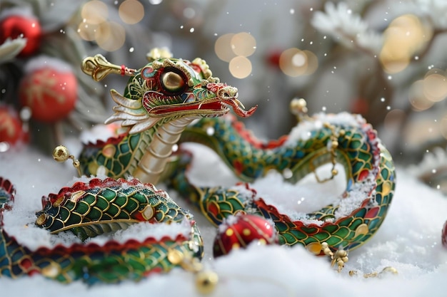 Chinese New Year of snake at snow festive background