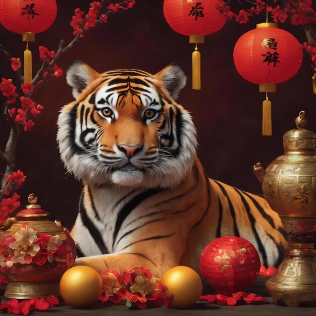 Chinese new year still life of tiger celebration