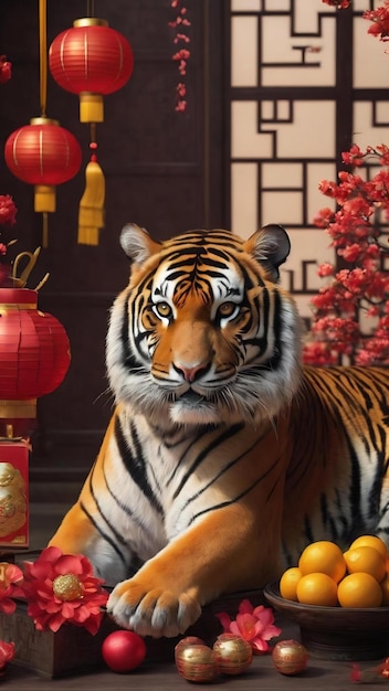 Photo chinese new year still life of tiger celebration