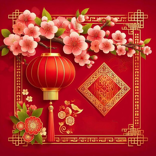 중국 신년 템플릿 디자인과 램프 Ai 생성
