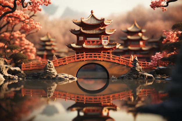 Chinese new year temple with bokeh background ai generated image