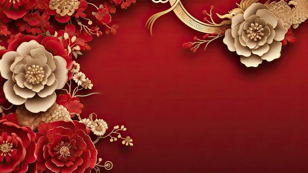 Chinese New Year theme background with dragon sign typical Chinese frames style of paper cut art