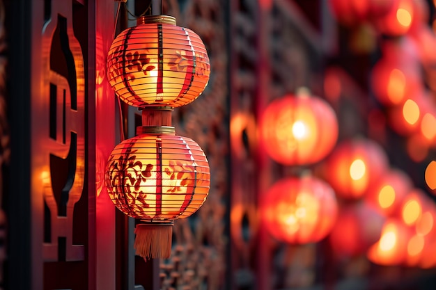 Chinese New Year Wall Decor with Hanging Lanterns