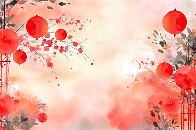 Chinese New Year Watercolor Background Vector beautiful delicate pattern and invitations AI Generated