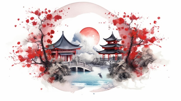 Photo chinese new year watercolor white background scene