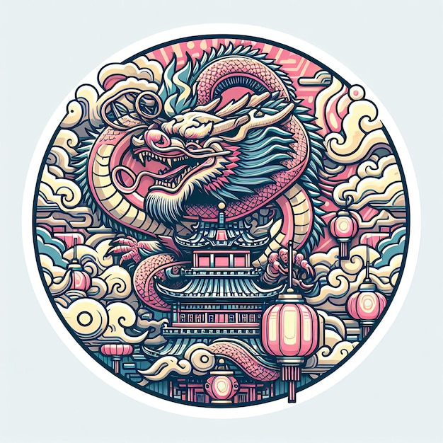 Китайский Новый год с иконой дракона и символом в китайской культуре