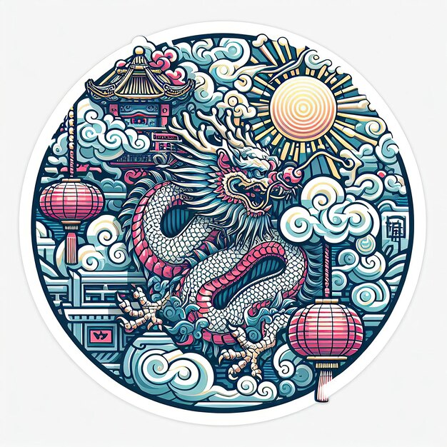 Китайский Новый год с иконой дракона и символом в китайской культуре
