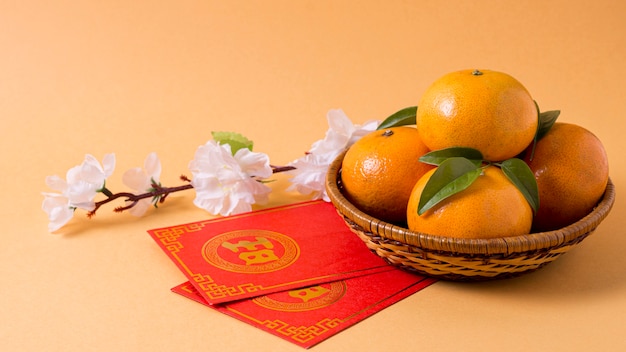 Chinese new year with mandarines