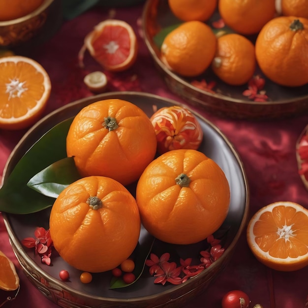 Chinese new year with mandarines