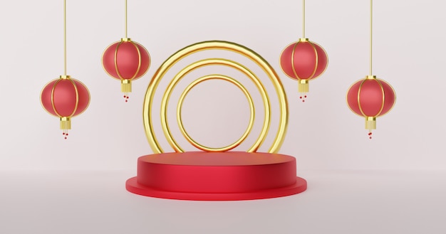 Chinese new year with podium for a product 3 d rendering.