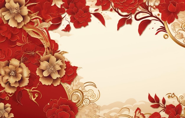 Photo chinese new year year of the dragon banner template design with dragons clouds and flowers background