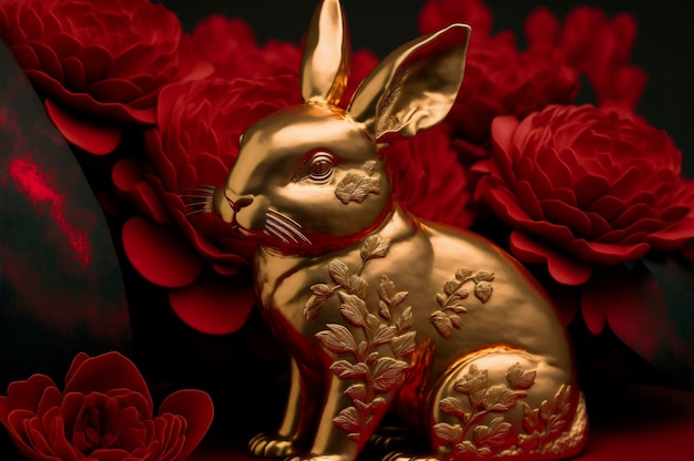 Chinese new year year of the rabbit banner template design with rabbits and flowers background creat