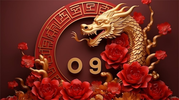 Photo chinese new year year of the tiger zodiac sign with gold paper cut art and craft style on colo