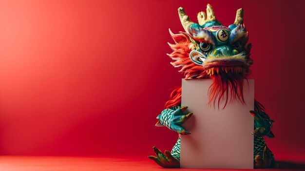 Photo chinese new year zodiac dragon illustration with empty paper for text