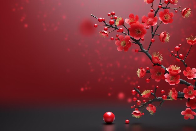 Chinese nieuwjaar achtergrond met traditionele lantaarns sakura bloemen en kopie ruimte Lunar nieuwjaar