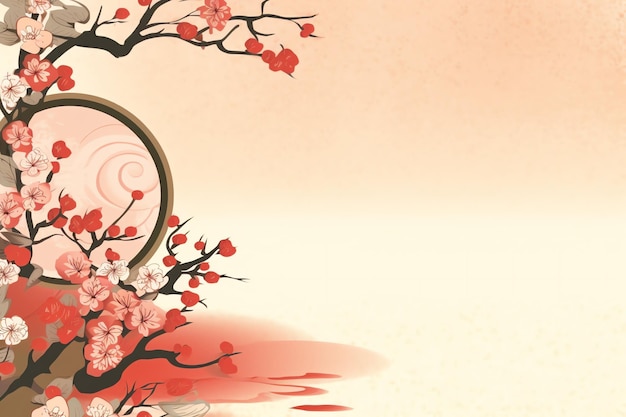 Chinese nieuwjaar achtergrond met traditionele lantaarns sakura bloemen en kopie ruimte Lunar nieuwjaar