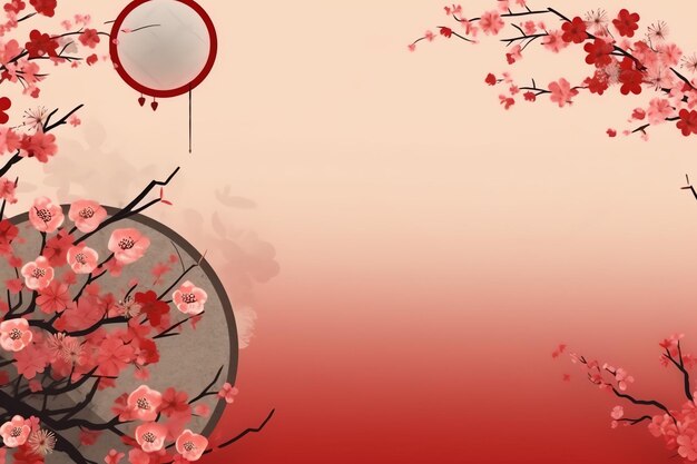 Chinese nieuwjaar achtergrond met traditionele lantaarns sakura bloemen en kopie ruimte Lunar nieuwjaar