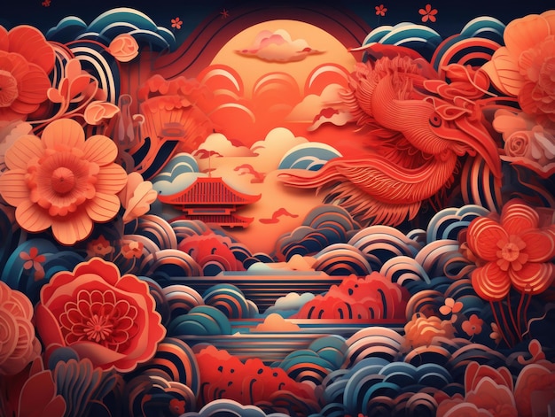 Chinese nieuwjaar rode cartoon achtergrond