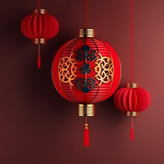 Chinese nieuwjaarsdecoratie met traditionele lantaarns of sakura bloemen Lunar nieuwjaarsconcept