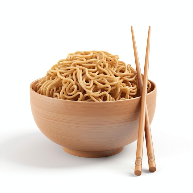 Photo chinese noodles in a bowl with chopsticks close up isolated white background