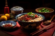 Premium AI Image Chinese Noodles With Beef And Vegetables Premium AI Image Chinese Noodles With Beef And Vegetables