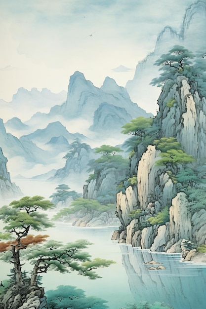 Chinese oude Song-dynastie landschapsschilderkunst illustratie