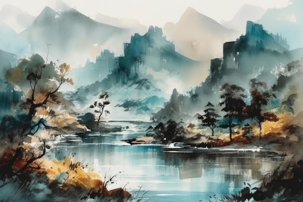 中国古风山水画水墨画禅意风景电子版315张2.03G 水墨画临摹