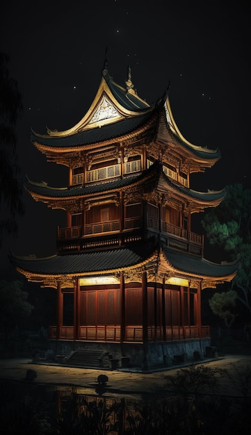 A chinese pagoda in the dark