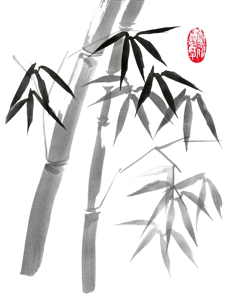 Chinese painting. Handmade. Bamboo leaves.