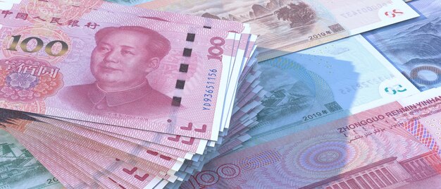 Chinese paper currency yuan banknotes background china economy\
finance banking 3d illustration