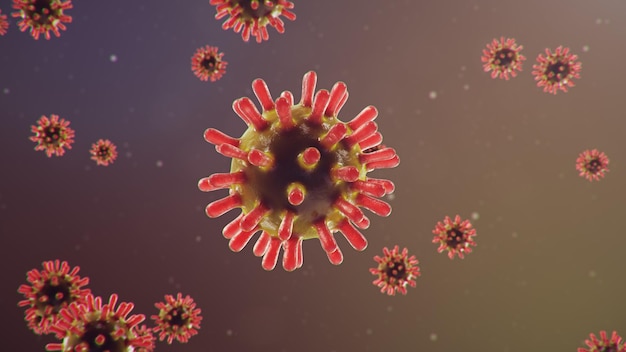 Chinese pathogen called Coronavirus or Covid-19, as a type of flu. Outbreak of coronavirus, which leads to death. Concept of a pandemic that infects the lungs, i.e. atypical pneumonia, 3D illustration