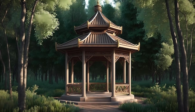 A chinese pavilion in the forest