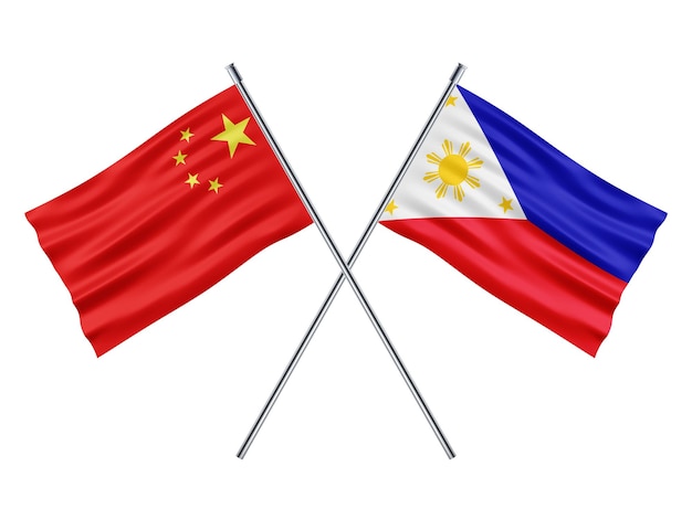 기둥에 중국과 필리핀 국기