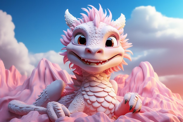 中国のピンクのドラゴンが空に