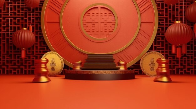 Chinese podium 3d background design aesthetic desktop wallpaper 8k photography background