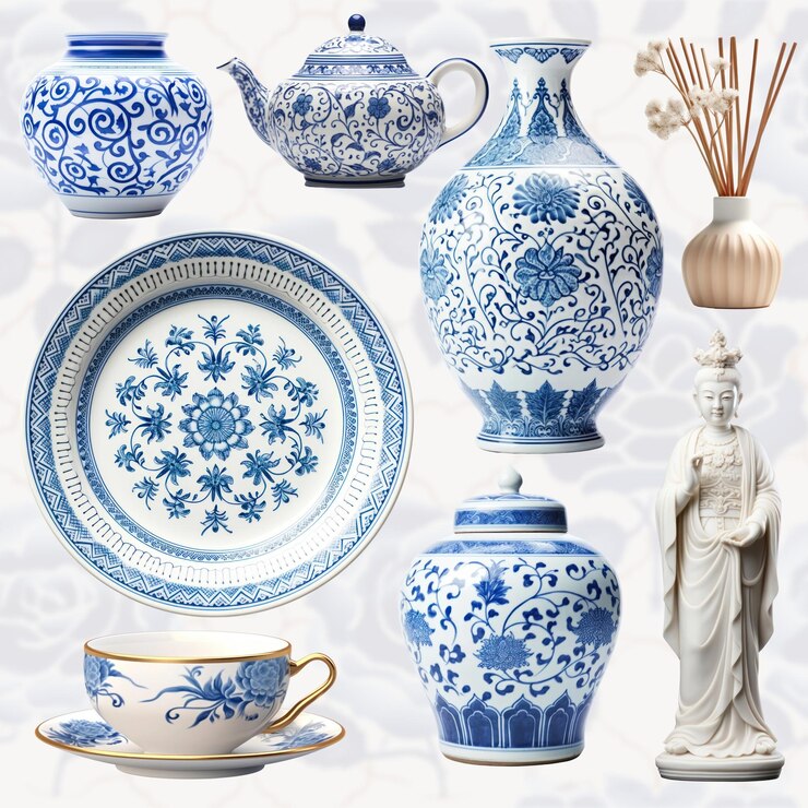 Photo chinese porcelain ceramic element set