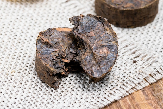 중국 발효 Puerh 홍차 클로즈업