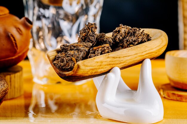 Chinese Puerh tea on a wooden stand Tea ceremony