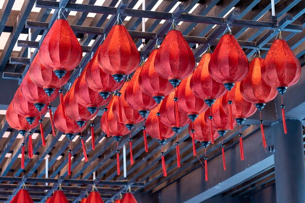 Chinese red lantern on Chinese New year festival on the street in Buddhist temple