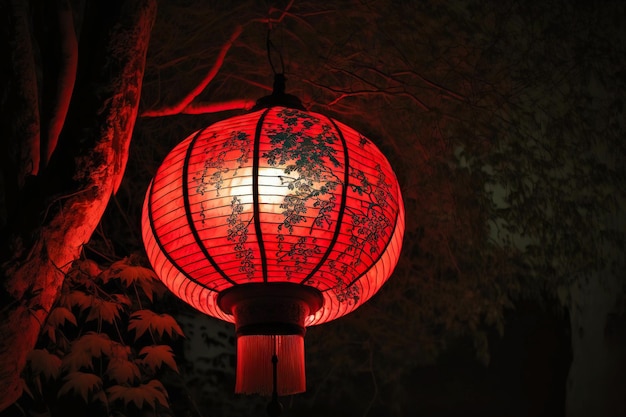 Chinese red lantern hanging on branch to celebrate eastern new year