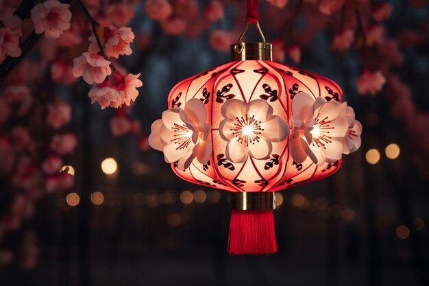 Chinese Red Lantern in de Nacht gecreëerd met Generative AI