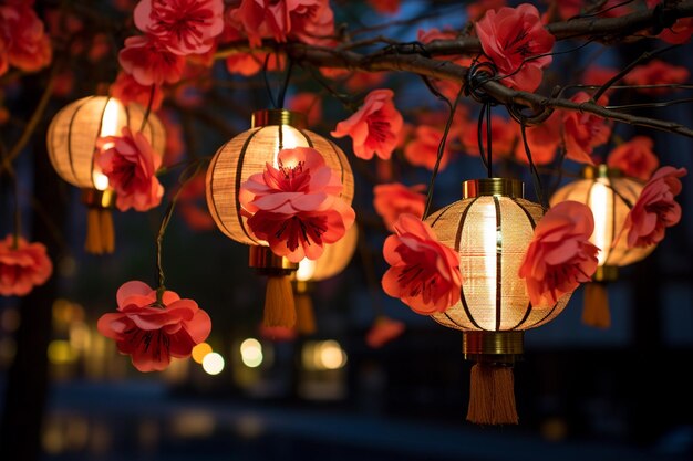 Foto chinese red lantern in de nacht gecreëerd met generative ai