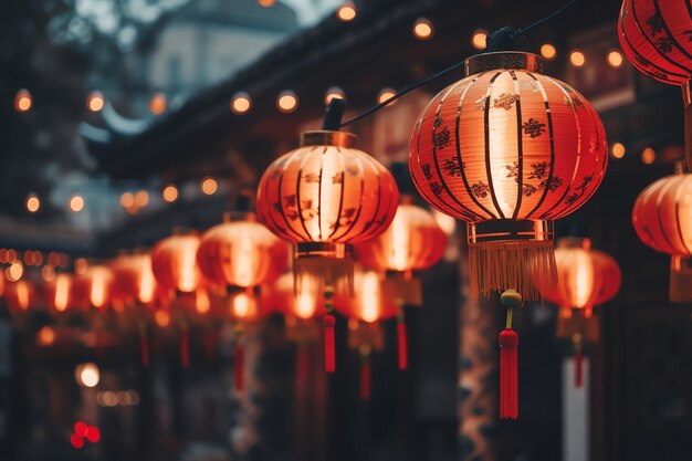 행복의 중국 새해의 밤에 중국  ⁇ 은 등불
