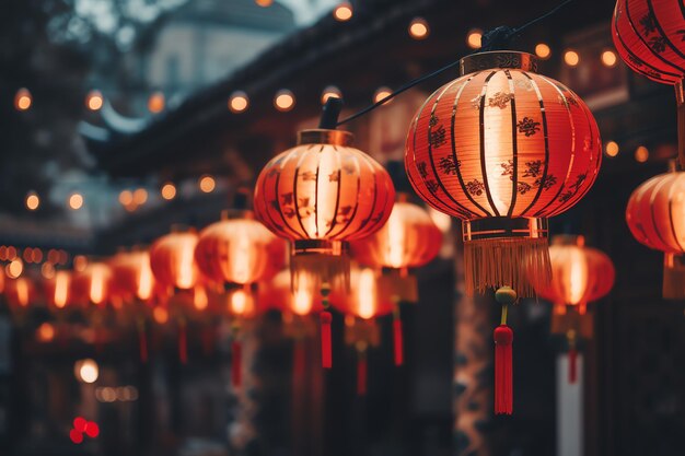 Chinese red lantern in the night of Chinese New Year of happiness